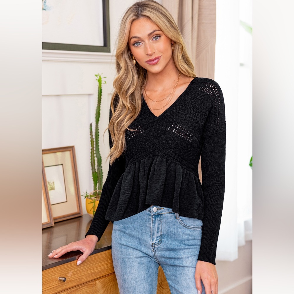 NWT XL Cupshe Black Sweater Knit Top
